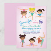体操 誕生日 招待状 - 女の子 ピンク (正面/裏面)