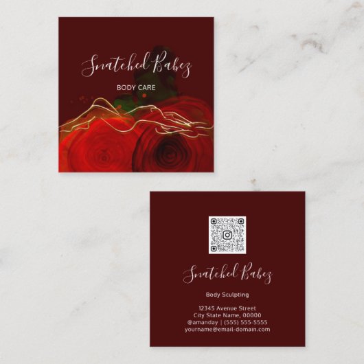 体気にスカルプトQRCODEバラレッドブルゴーニュフローラ スクエア名刺 (正面/裏面)