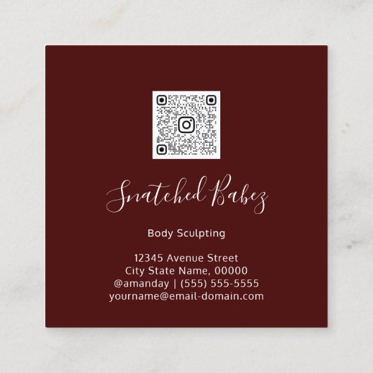 体気にスカルプトQRCODEバラレッドブルゴーニュフローラ スクエア名刺 (裏面)