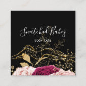 体気にスカルプトQRCODEブラック金ゴールドフラワーバラ スクエア名刺 (正面)