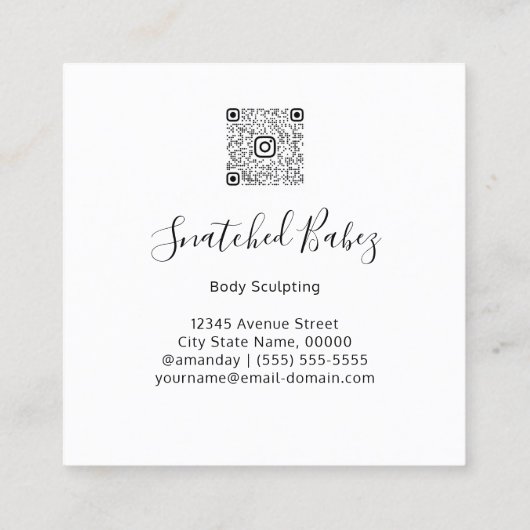 体気にスカルプトQRCODEブラック金ゴールドフラワーバラ スクエア名刺 (裏面)