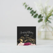 体気にスカルプトQRCODEブラック金ゴールドフラワーバラ スクエア名刺 (スタンド正面)