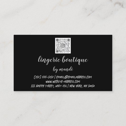 体気にロゴQRコードビキニ下着ショップブラック 名刺 (裏面)