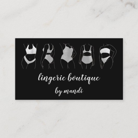 体気にロゴQRコードビキニ下着ショップブラック 名刺 (正面)