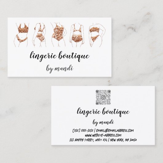 体気にロゴQRコードビキニ下着バラ 名刺 (正面/裏面)