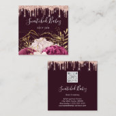 体気に彫刻QRCODEバラ花ボルドー スクエア名刺 (正面/裏面)