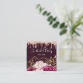 体気に彫刻QRCODEバラ花ボルドー スクエア名刺 (スタンド正面)