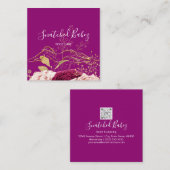 体気に彫刻QRCODE金ゴールド紫色の花 スクエア名刺 (正面/裏面)