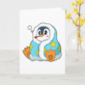 体温計を持つペンギン カード (黄色い花)