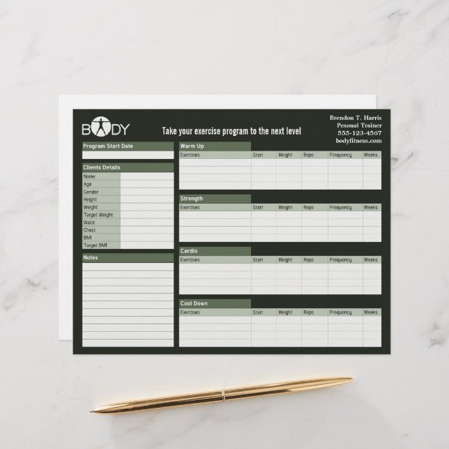 体狂気パーソナルトレーナートレーニングログシート (正面/裏面インサイチュ)