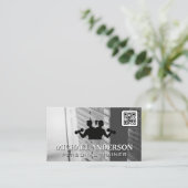 体育の重量 |フィットネスロゴ | QR名刺 名刺 (スタンド正面)