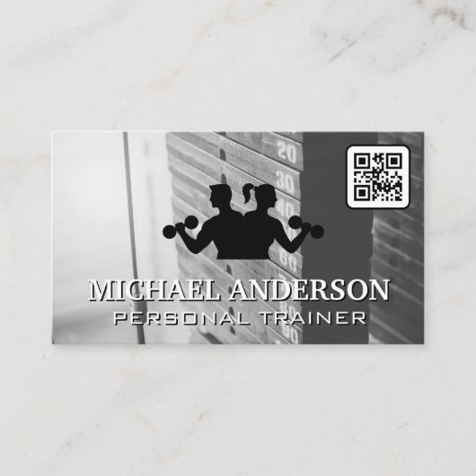 体育の重量 |フィットネスロゴ | QR名刺 名刺 (正面)