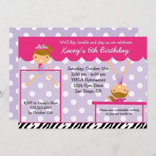 体育専門家の体操の誕生日のパーティの招待状のシマウマ 招待状 (正面/裏面)