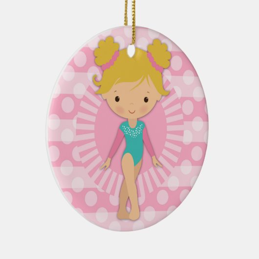 体育専門家-かわいい体操のピンクの水のブロンドの女性 セラミックオーナメント (右)