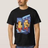 体育館での重量挙げ猫のトレーニングフィットネス猫 Tシャツ (正面)