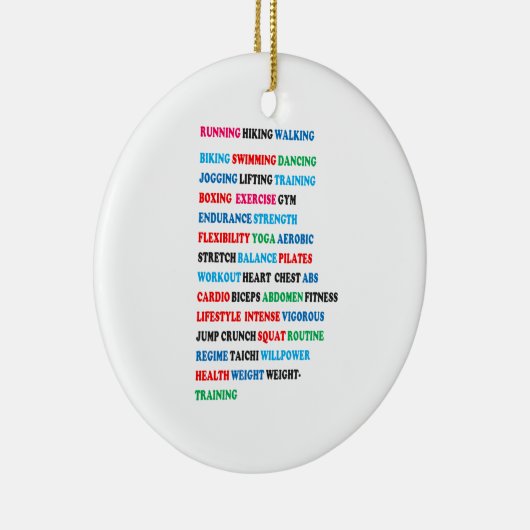 体育館のエクササイズのラベルは歩くをハイキングするランニングを言い表わします セラミックオーナメント (右)
