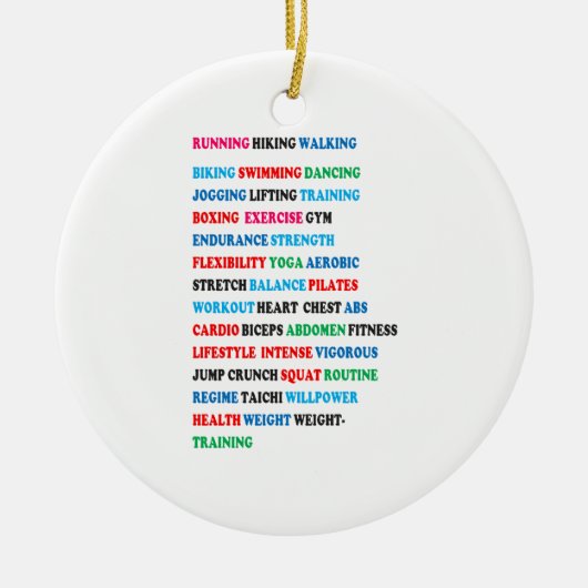 体育館のエクササイズのラベルは歩くをハイキングするランニングを言い表わします セラミックオーナメント (正面)