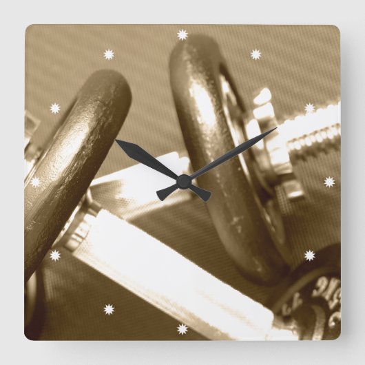 体育館のダンベルの重量 スクエア壁時計 (正面)