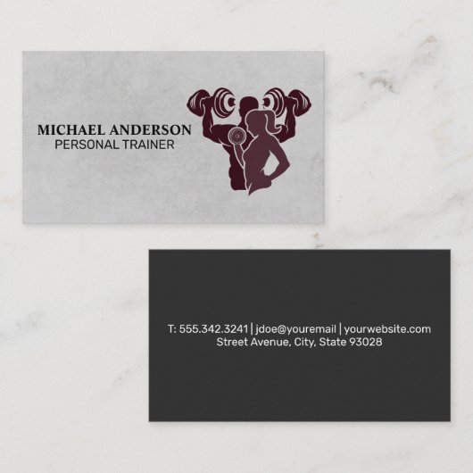 体重を持ち上げる男性の女性 | フィットネス 名刺 (正面/裏面)