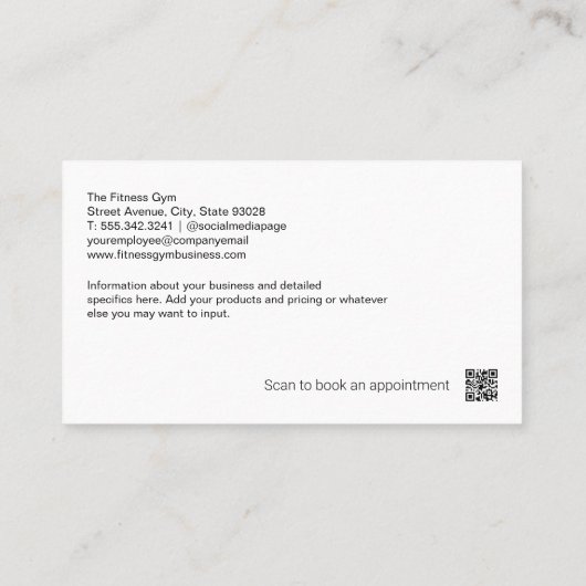 体重を持ち上げる筋肉質の男 | パーソナルトレーナー 名刺 (裏面)