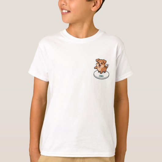体重計の仔犬 キッズ Tシャツ (正面)