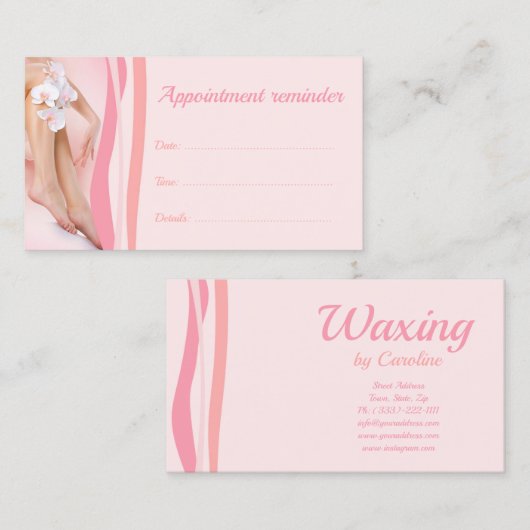体Waxingソフトスキンスパ次回の訪問リマインダーカード 名刺 (正面/裏面)