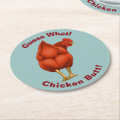 何おもしろいチキンお尻レッドヘン ラウンドペーパーコースター (アングル)