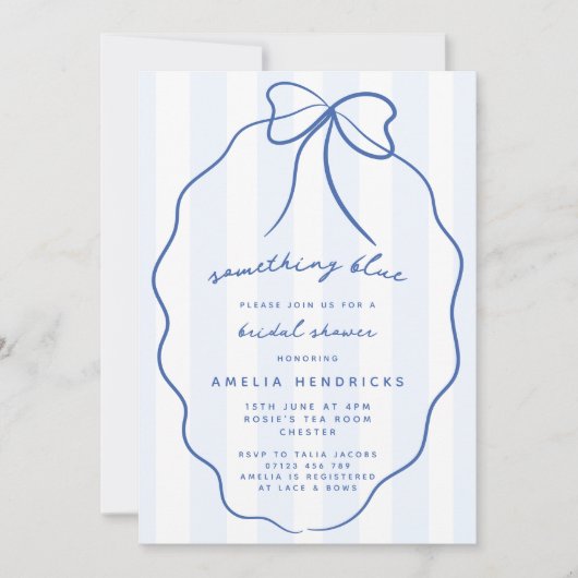 何お洒落名門私立校風のか青いブライダルシャワー 招待状 (正面)