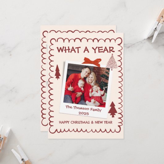 何お洒落年の写真数々のクリスマスレッド カード (正面/裏面インサイチュ)