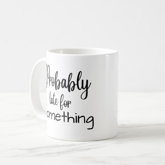 何かおもしろいに遅れるかもしれない コーヒーマグカップ (正面左)