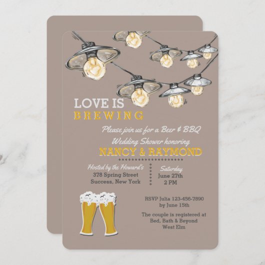 何かは2つのウェディングシャワーの招待状を醸造しています 招待状 (正面/裏面)