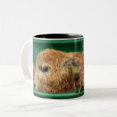 何かを見ている非常にかわいいラマ僧両方 ツートーンマグカップ (正面左)