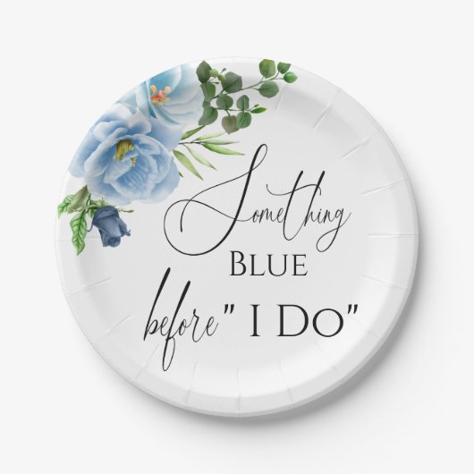 何かエレガント青いブライダルシャワーへようこそ ペーパープレート (正面)
