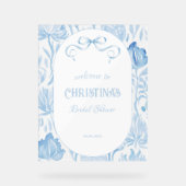 何かエレガント青いブライダルシャワーウェルカムサイン アクリルサイン (正面)