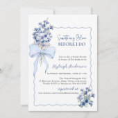 何かエレガント青フローラQRコードブライダル表示 招待状 (正面)