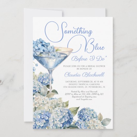 何かブルーアジサイのブライダルシャワー招待 招待状 (正面)