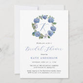 何かブルーアジサイのモノグラムブライダルシャワー 招待状 (正面)