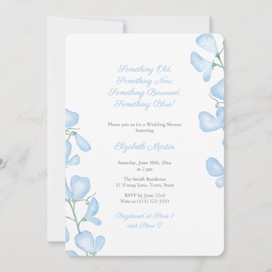 何かブルーサマーフローラブライダルシャワーパーティー 招待状 (正面)