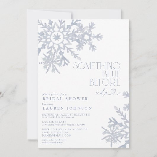 何かブルースノーフレークウィンターブライダルシャワー 招待状 (正面)