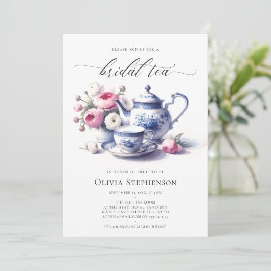 何かブルートイルバラシックなブライダルティーシャワー 招待状 (スタンド正面)