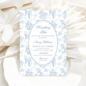 何かブルートワールフローラヴィンテージブライダルシャワー 招待状