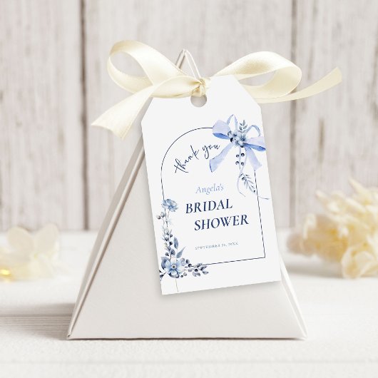 何かブルーフローラボウブライダルシャワー ギフトタグ