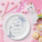 何かブルーフローラボウブライダルシャワー ペーパープレート (パーティー)