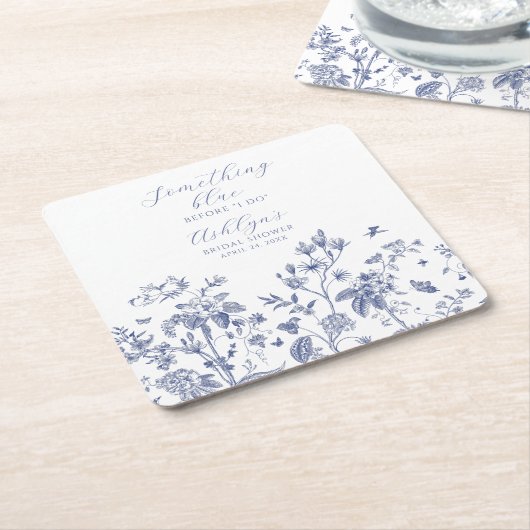 何かブルーブライダルシャワー紙コースター スクエアペーパーコースター (アングル)