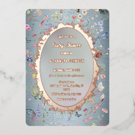 何かブルーベビーシャワーフォイル招待状 箔招待状