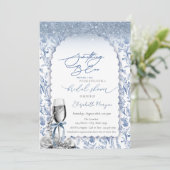 何かブルーボウグリッターシャンパンワイルドフラワー 招待状 (スタンド正面)