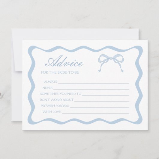 何かブルーボウブライダルシャワーアドバイスカード 招待状 (正面)