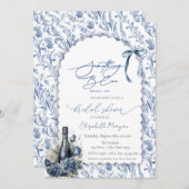 何かブルーボウワインボトルバラフローラ 招待状 (正面/裏面)