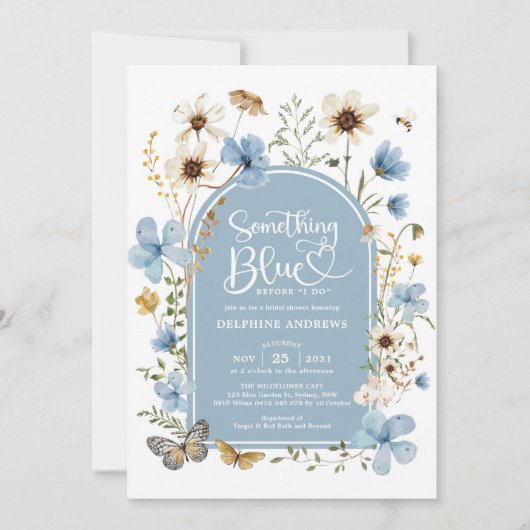 何かブルーワイルドフラワーガーデンブライダルシャワー 招待状 (正面)