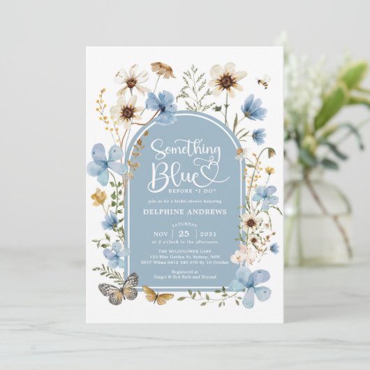 何かブルーワイルドフラワーガーデンブライダルシャワー 招待状 (スタンド正面)